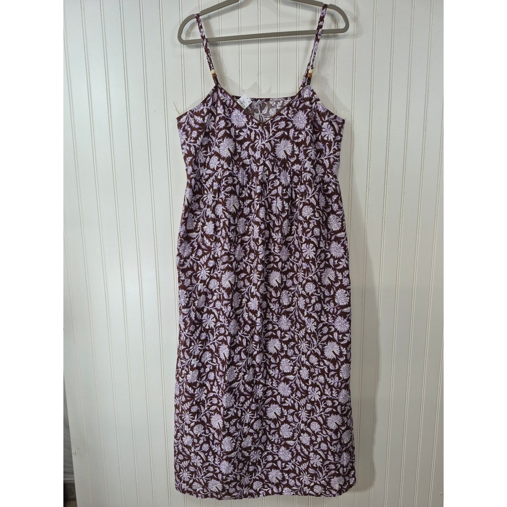 NWT Old Navy Brown Floral Cotton Rayon Midi Dress Beaded Thin Straps Large